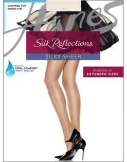 Hanes Women Silk Reflections Silky Sheer Control Top Sandalfoot Pantyhose 717