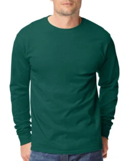 Hanes Men TAGLESS Long-Sleeve T-Shirt 5586 12 Hanes Men TAGLESS Long-Sleeve T-Shirt 5586 -Wacoal Shop Hanes 5586 Deep Forest T