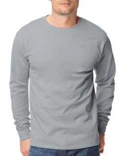 Hanes Men TAGLESS Long-Sleeve T-Shirt 5586 15 Hanes Men TAGLESS Long-Sleeve T-Shirt 5586 -Wacoal Shop Hanes 5586 Light Steel T